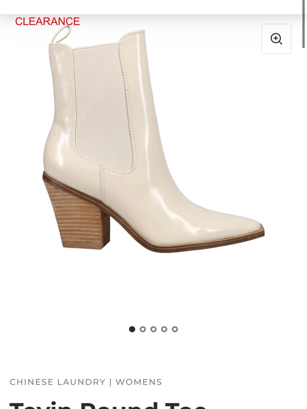 Chinese Laundry Ivory Patent Chelsea Bootie with Block Heel / size 9.5